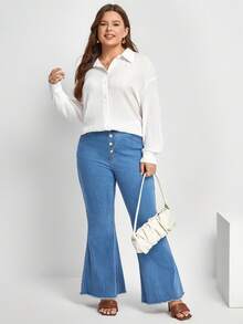 SHEIN Frenchy Plus Split Back Drop Shoulder Tie Back Shirt Without Tee - White - View 3