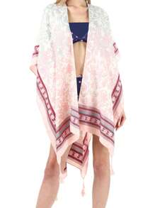 Floral Print Tassel Decor Shawl - Multicolor - View 1