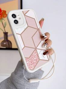 Geometric Pattern Anti-fall Phone Case With Lanyard - Multicolor - View 2