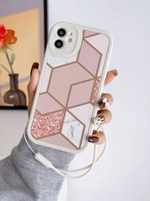 Geometric Pattern Anti-fall Phone Case With Lanyard - Multicolor - View 6