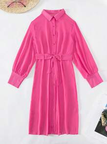 Button Front Belted Kimono - Hot Pink - View 3