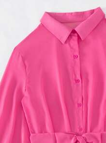 Button Front Belted Kimono - Hot Pink - View 5