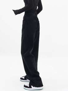 Solid Straight Leg Jeans - Black - View 3