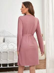 Bata con cinturón ribete con encaje - Rosa - Ver 2