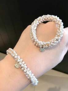 5 chiếc Dây buộc tóc trang trí ngọc trai giả - Nhiều màu - Xem 2