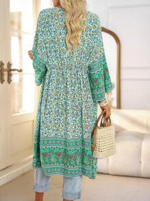 Kimono Nữ Thắt nơ trước Hoa Tất cả trên in - Nhiều màu - Xem 2
