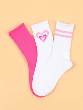 3雙愛心圖案中筒襪