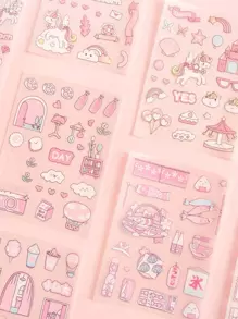 4入組混合圖案什錦貼紙可愛多用途貼紙適用於DIY工藝品、裝飾品、手帳 - 粉色 - 查看 1