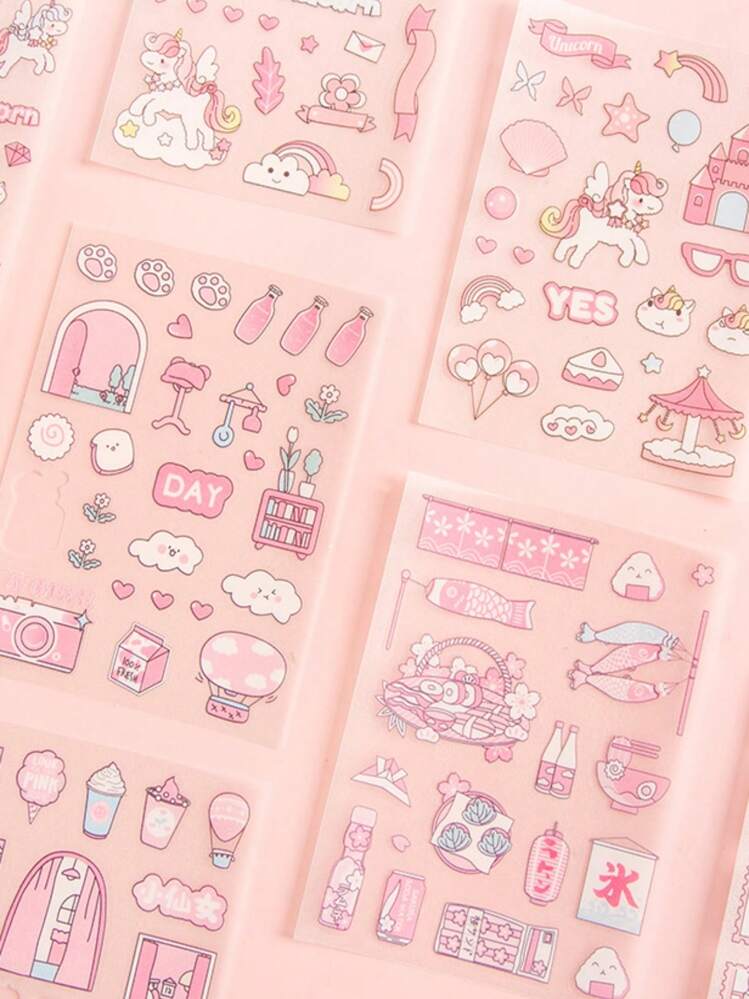 4pcs Mixed Pattern Assorted Sticker, Cute Multi-purpose Sticker For DIY Craft, Decoration, Hand Account - Pink - View 1