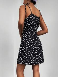 EURMUSE Ditsy Floral Knot Shoulder Cami Dress - Black - View 2
