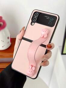 Rabbit Decor PC Phone Case With Wrist Strap - Pink - View 1