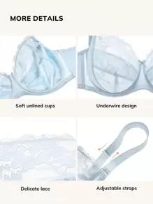 LUVLETTE Plus Lingerie 带钢圈无衬蕾丝文胸 - 藍色 - 查看 7