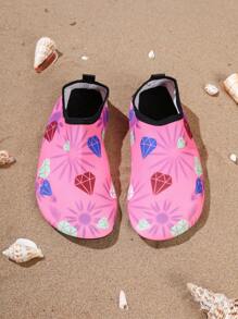 運動滑水鞋適用於女士鑽石圖案一腳蹬涉水鞋 - 淺粉色 - 查看 4