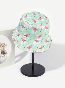 1入組女士兩面圖案鳳梨和火烈鳥漁夫帽適用於戶外運動防曬 - 彩色 - 查看 2