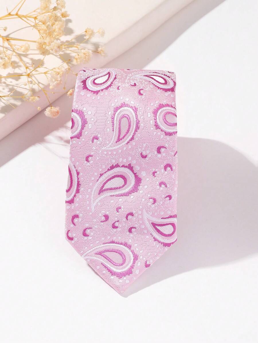 1條彩色提花聚酯絲男士領帶 - 粉色 - 查看 1