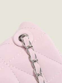 Quilted Square Bag Mini Flap - Pink - View 3