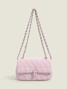 Quilted Square Bag Mini Flap - Pink - View 4