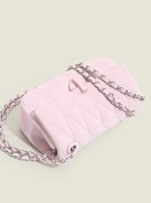 Quilted Square Bag Mini Flap - Pink - View 5