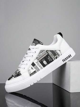 Chaussures de marche et blanc, baskets de sport à lacets imprimées pour hommes, chaussures de skate Manfinity Basics pour le yoga et diverses occasions