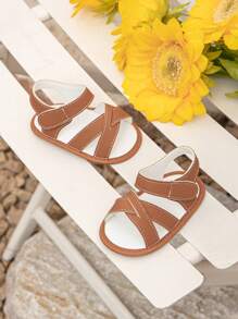 嬰兒交叉魔術貼涼鞋 - 棕色 - 查看 1