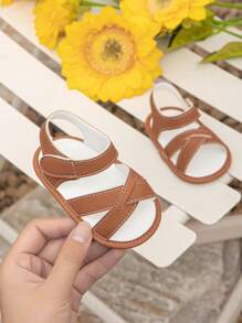 嬰兒交叉魔術貼涼鞋 - 棕色 - 查看 2