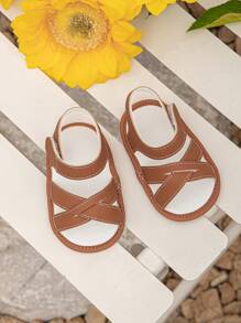 嬰兒交叉魔術貼涼鞋 - 棕色 - 查看 5