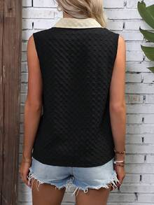 SHEIN LUNE Two Tone Button Front Sleeveless Shirt - Multicolor - View 2