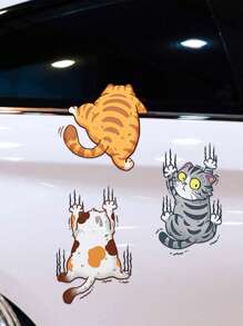 3 件装搞笑卡通猫爪抓贴，通用汽车外部个性化可爱宠物猫风格抓贴，白猫车身贴花，摩托车装饰贴纸 - 彩色 - 查看 10