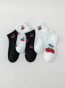 5pairs Cherry Pattern Ankle Socks - Multicolor - View 1