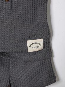 SHEIN Baby Boy Letter Patched Detail Waffle Knit Tank Top & Shorts