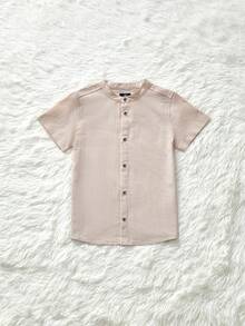 Baby Boys' Mandarin Collar Button-front Solid Color Shirt For Summer