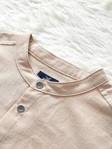Baby Boys' Mandarin Collar Button-front Solid Color Shirt For Summer