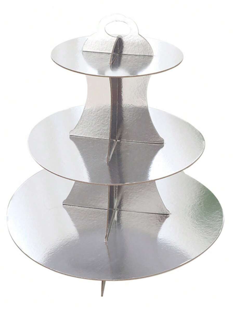 1入組紙蛋糕架現代3層一次性派對蛋糕架 - 銀色 - 查看 1