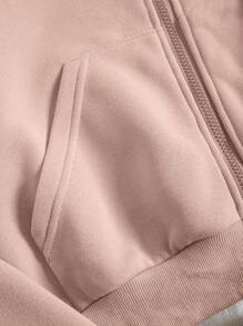 INAWLY Women Two-piece Outfits Kolor Kantong Zip Plain Casual - Dusty Pink - View 4