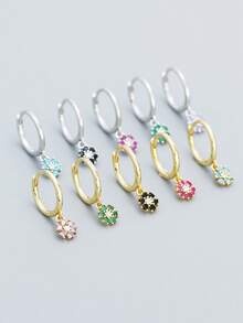 1 Par (2 Piezas) Pendientes De Botón Florales Y Diamantes De Plata S925, Pequeños Pendientes Exquisitos Y Versátiles Para Mujeres - Amarillo Oro - Ver 1