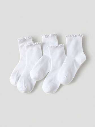 5pairs Frill Trim Ankle Socks