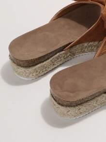 Dép quai ngang Holiday Wedge cho nữ, Chi tiết nút thắt giả da lộn Xăng đan Espadrille - Màu nâu  Mocha - Xem 3