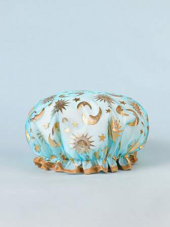 1入組PEVA浴帽現代日月圖案防水一次性浴帽