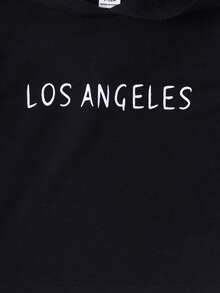 男嬰字母圖案連帽T恤和短褲 - 黑色 - 查看 3