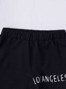 男嬰字母圖案連帽T恤和短褲 - 黑色 - 查看 5