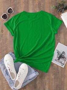 SHEIN Qutie Camiseta con estampado de oso y letra - Verde - Ver 2