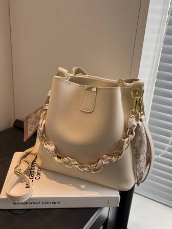 絲巾裝飾水桶包小