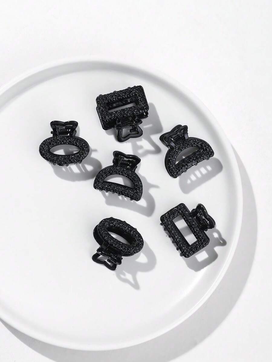 6个金属迷你几何发爪,适合女性日常佩戴,休闲发夹,发卡,发夹,发夹,发抓夹,发爪夹,发夹,发饰,学校用品,大学秋冬季女性发饰,适合度假装扮,夏季女性装扮,节日,派对。 - 黑色 - 查看 1