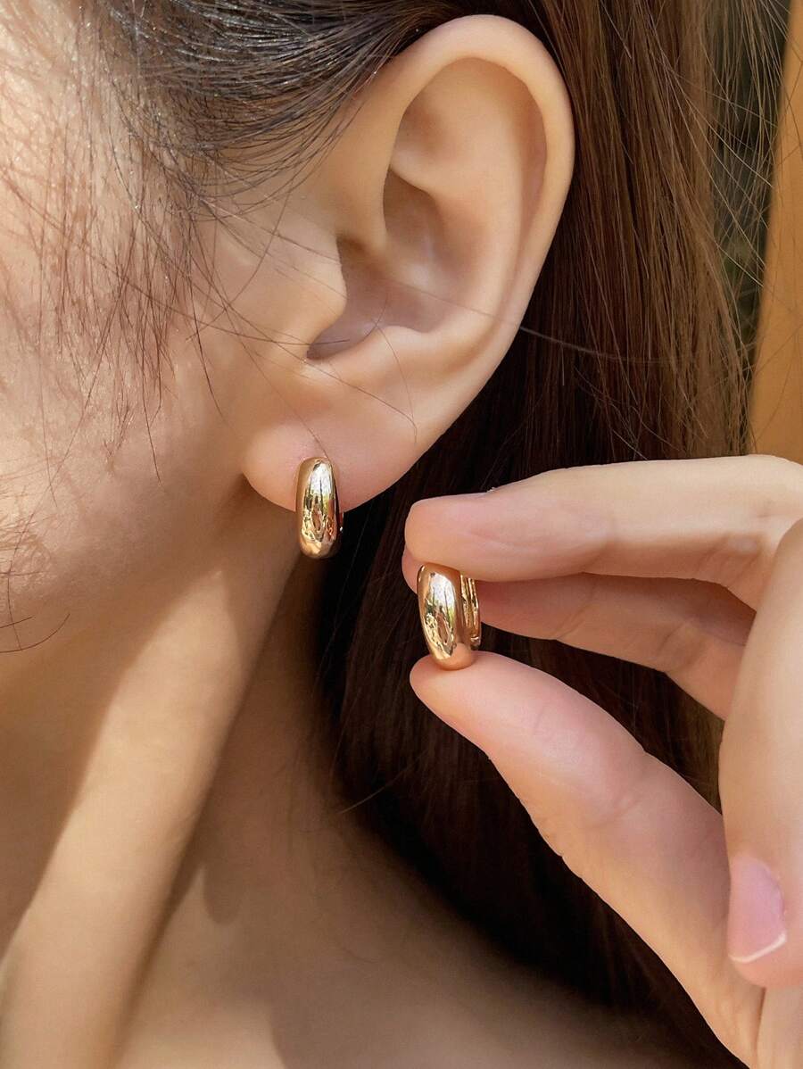 DAZY 1pair Fashionable Minimalist Hoop Earrings For Women For Daily Decoration - Yellow Gold - View 1