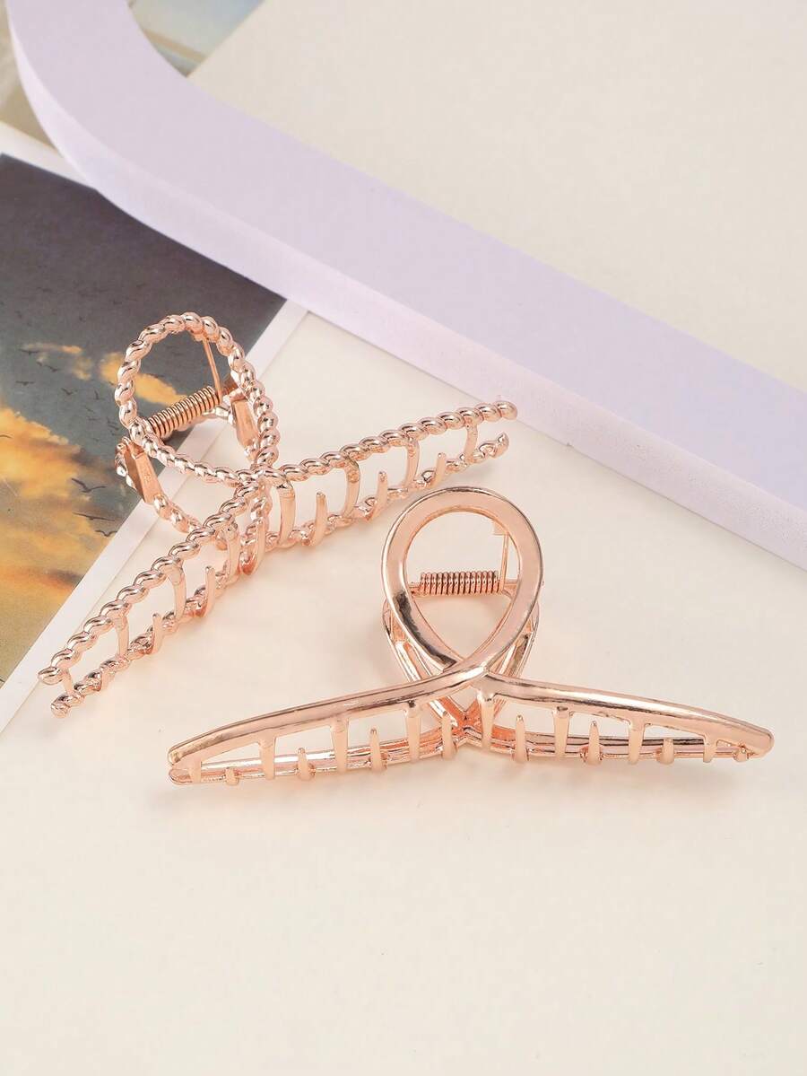 2 件金属简约合金发夹 - 玫瑰金 - 查看 1