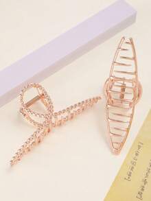 2 件金属简约合金发夹 - 玫瑰金 - 查看 2