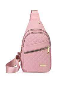 幾何格紋衍縫吊索後背包,休閒尼龍胸包,戶外遊玩斜挎包大容量海灘洞包,防水輕便收納袋,海灘運動玩具托特包