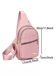 幾何格紋衍縫吊索後背包,休閒尼龍胸包,戶外遊玩斜挎包大容量海灘洞包,防水輕便收納袋,海灘運動玩具托特包