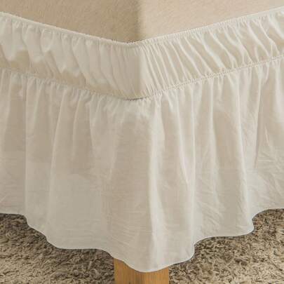 1 pieza Falda de cama blanca, decoración de dormitorio de estilo granja vintage, falda de cama de microfibra suave, sin edredón, esencial para dormitorio, ropa de cama para estudiantes, cómoda y confortable