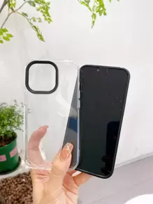 高透明三合一 TPU 手机壳，防摔、防汗、防指纹、耐磨、防褪色，兼容 iPhone - 黑色 - 查看 3